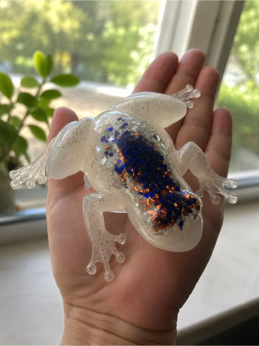 Clear Resin Frog Accent with Purple and Copper Inlay - Reptile Habitat Decor
